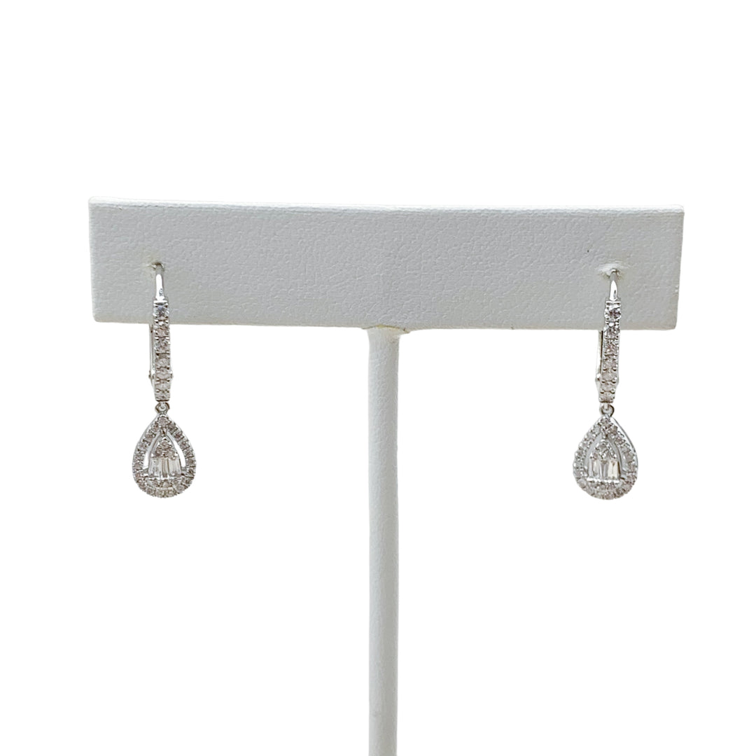 14k White Gold Lever Back Diamond Earrings 0.60 cttw