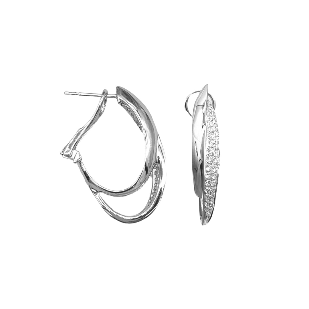 18k White Gold Pave Diamond Hoop Diamond Earrings 0.52 cttw