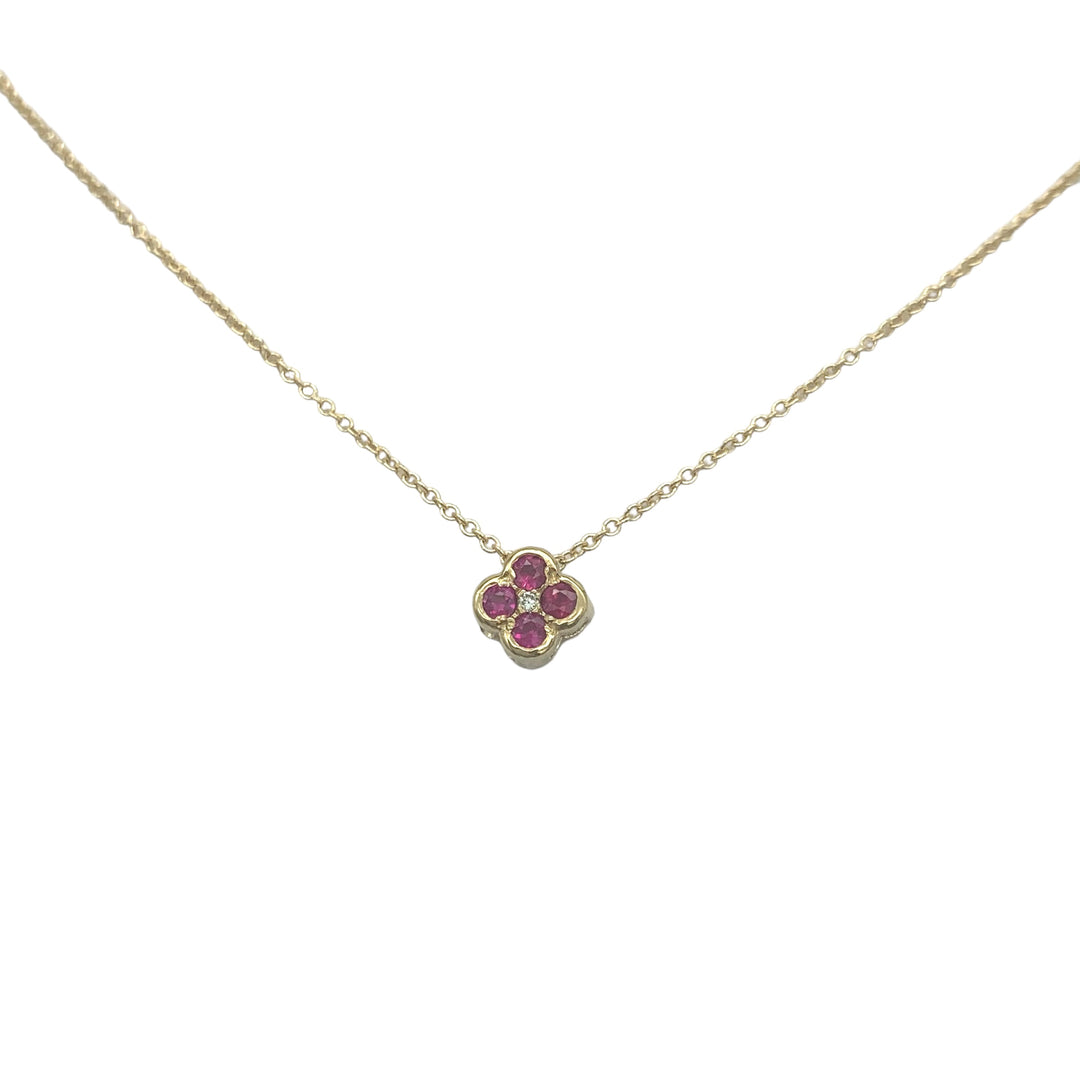 14k Yellow Gold Flower Rubies Pendant
