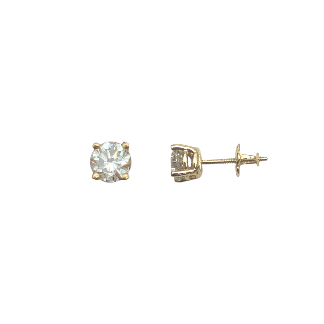 14k Yellow Gold Stud Diamond Earrings 1.16 cttw