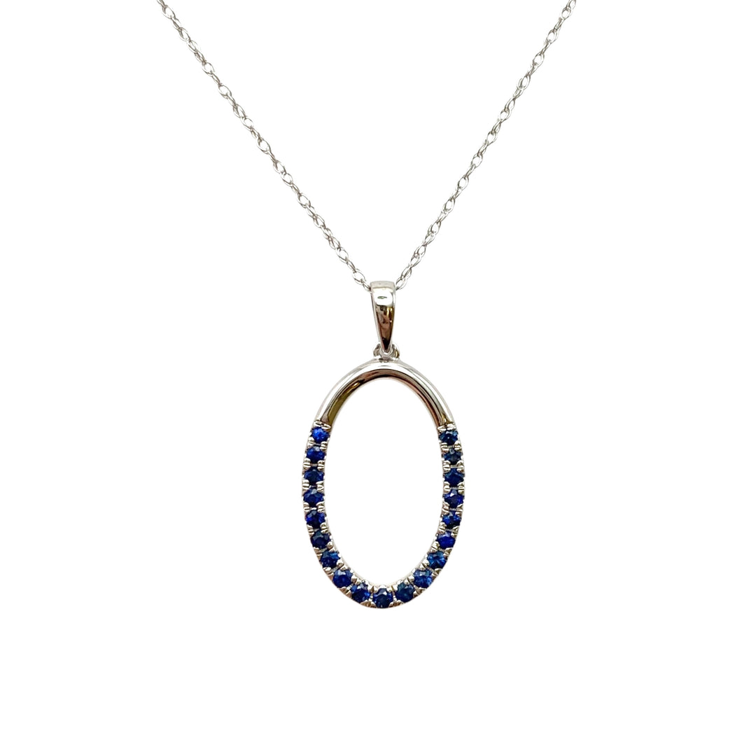 10k White Gold Circle Sapphire Pendant