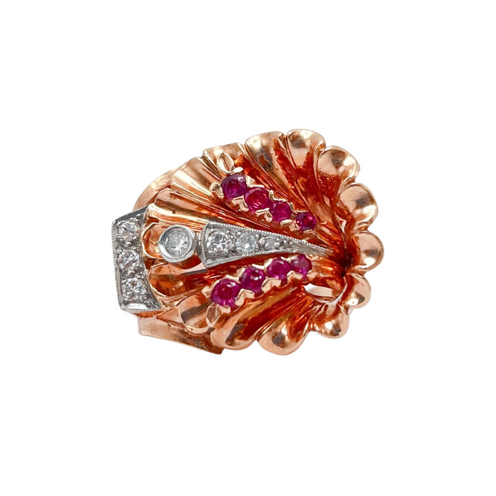 14k Rose Gold Art Deco Diamond Estate Ring