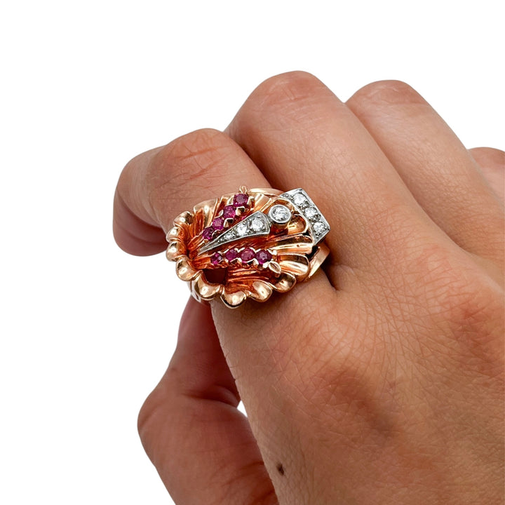 14k Rose Gold Art Deco Diamond Estate Ring