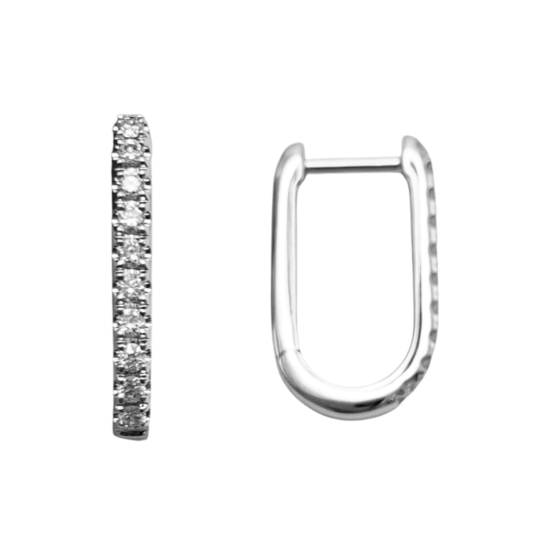 14k White Gold Small Hoop Diamond Earrings 0.22 cttw
