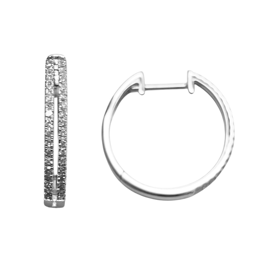 14k White Gold Medium Hoop Diamond Earrings 0.23 cttw