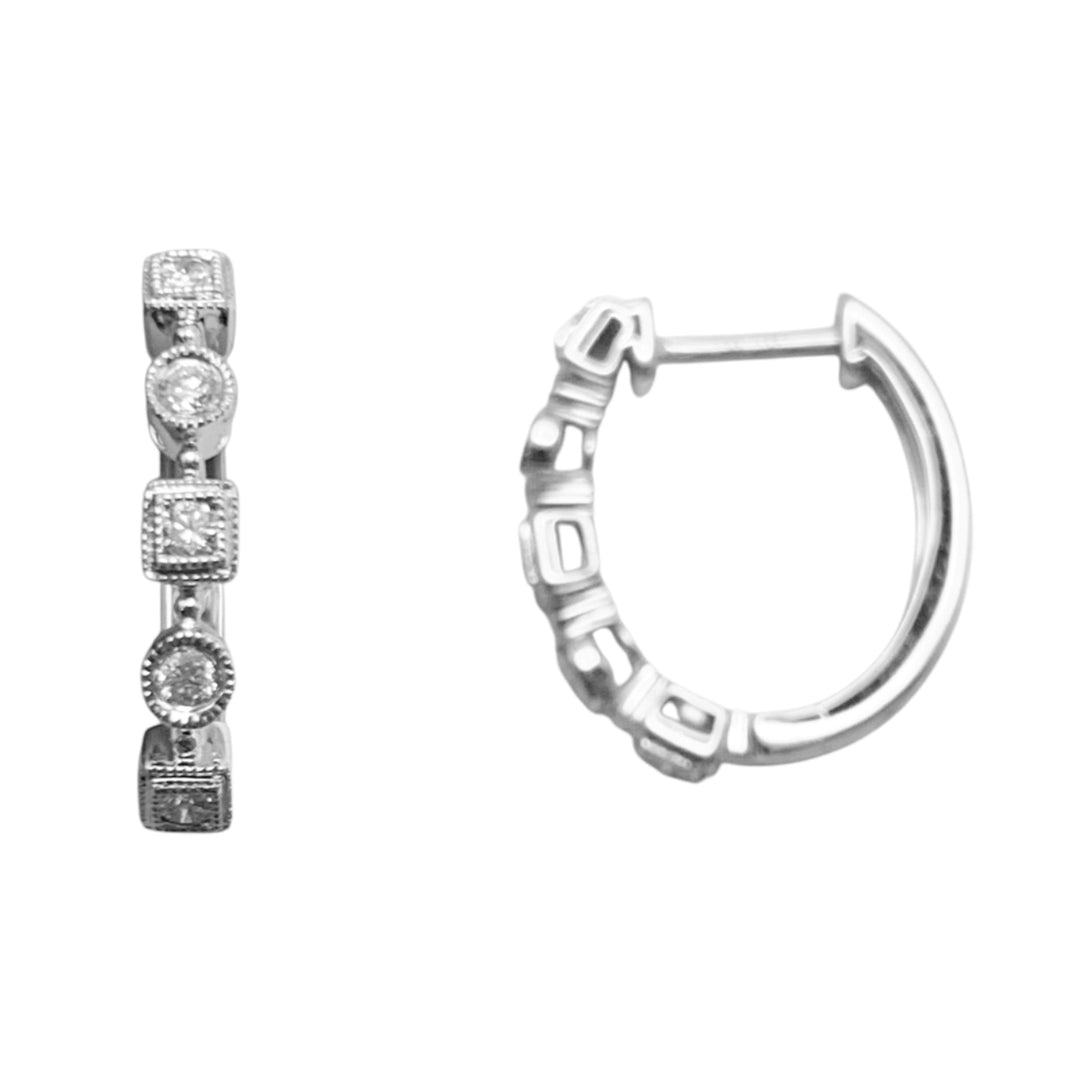 14k White Gold Small Hoop Diamond Earrings 0.18 cttw