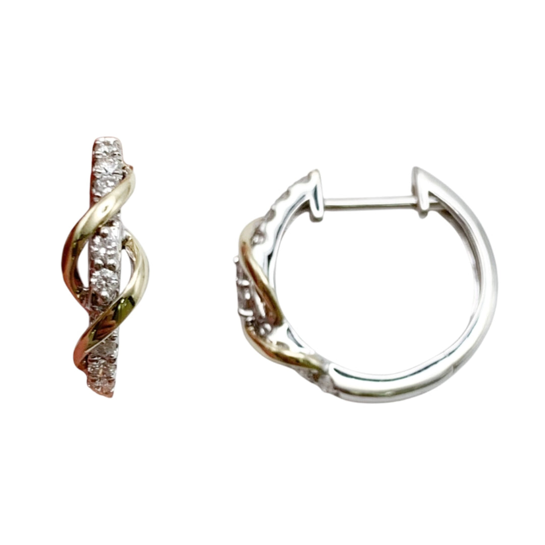 14k Two Tone Small Hoop Diamond Earrings 0.24 cttw
