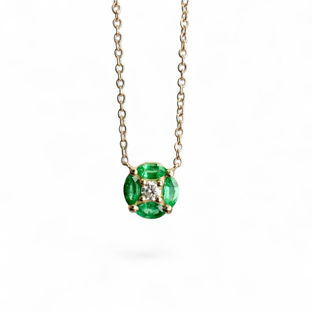 14k Yellow Gold Emerald and Diamond Pendant