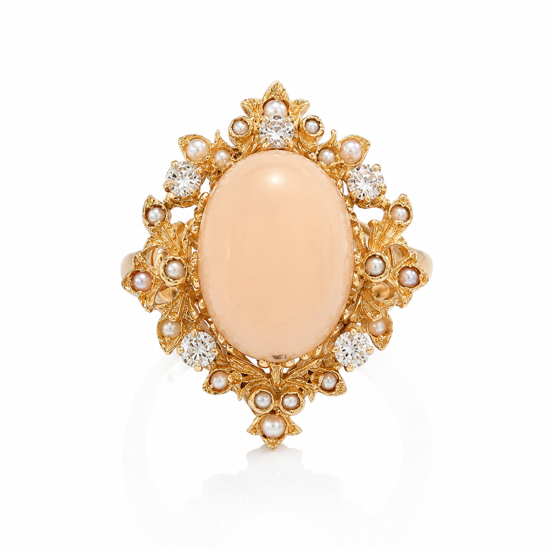 14k Yellow Romantic Coral Estate Ring