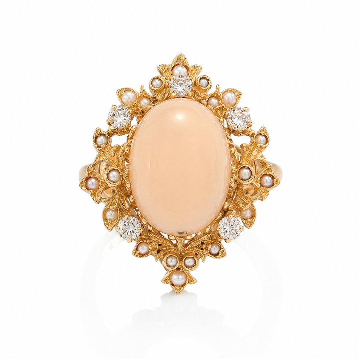 14k Yellow Romantic Coral Estate Ring