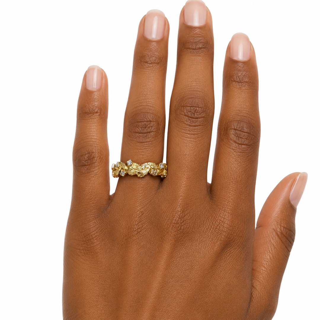 14k Yellow Leaf Diamond Estate Ring