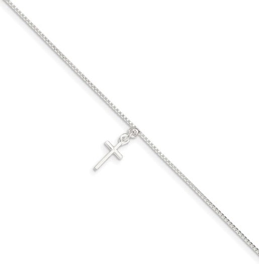 Sterling Silver White Cable Link Ankle Bracelet 9 inch