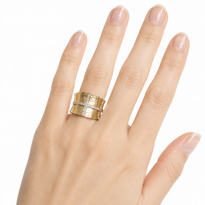 14k Yellow Gold Geometric Diamond Estate Ring