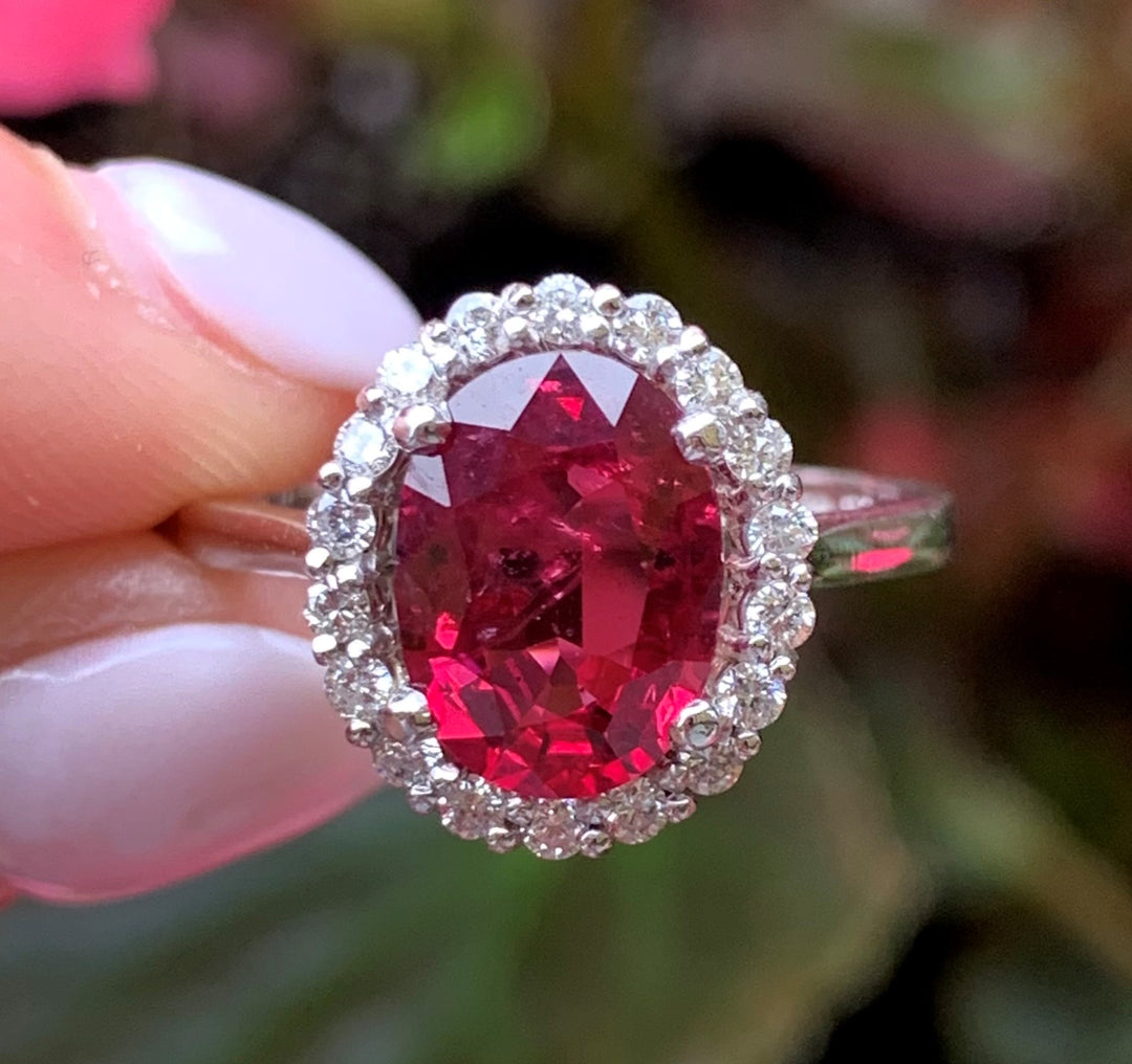 14k White Gold Spinel Halo Ring