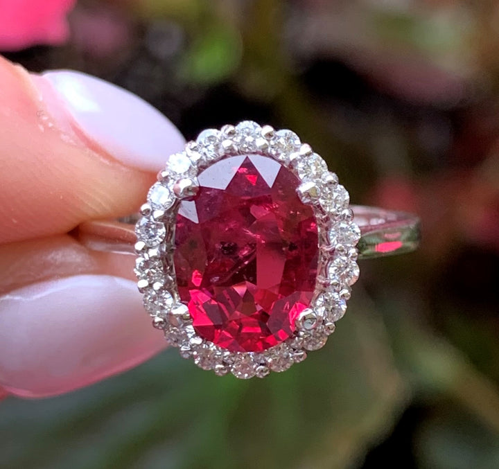 14k White Gold Spinel Halo Ring