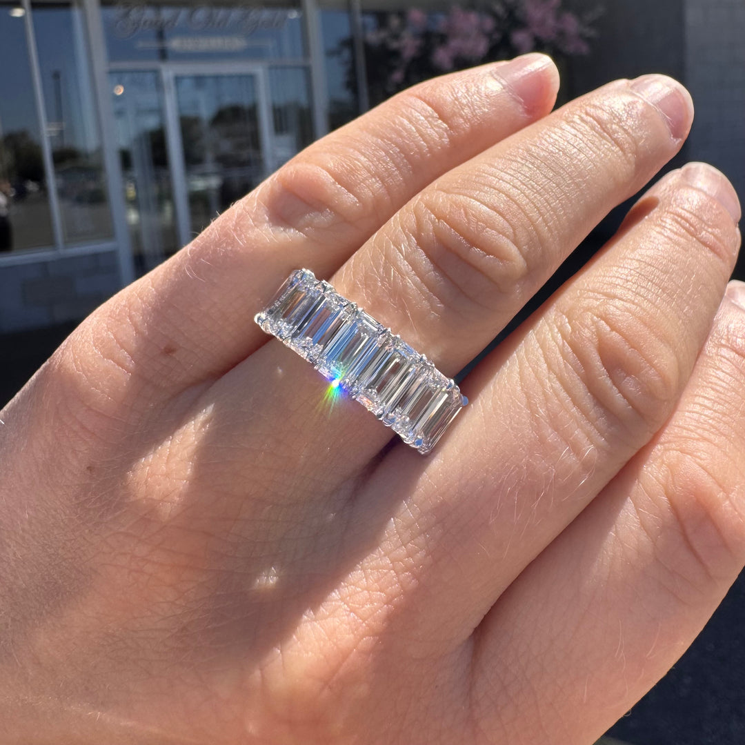 Platinum Prong Set 5.14ctw Emerald Lab Grown Diamond Wedding Band