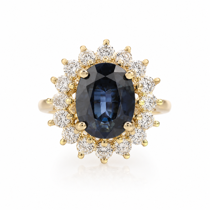 14k Yellow Halo Sapphire Estate Ring