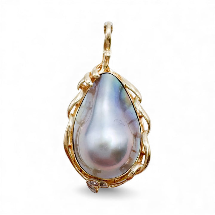 14k Yellow Gold Mabe Pearl Estate Pendant