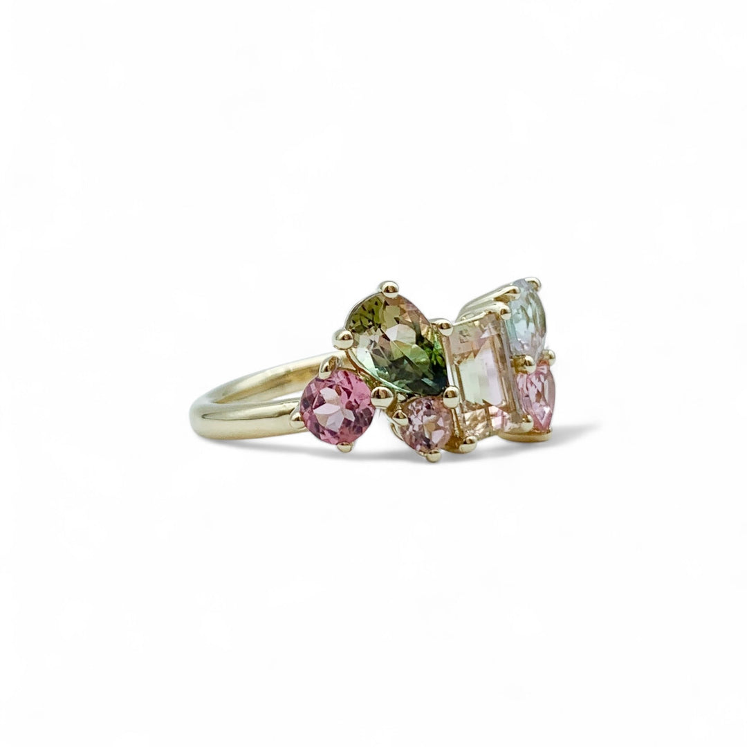 14k Yellow Gold Tourmaline Cluster Ring