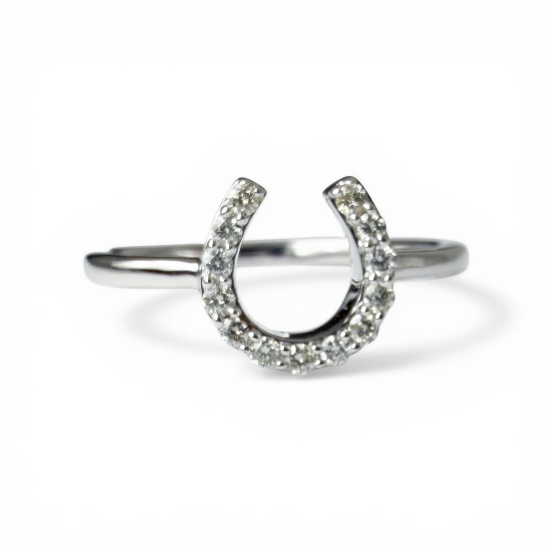 14k White Gold Horseshoe Diamond Fashion Ring
