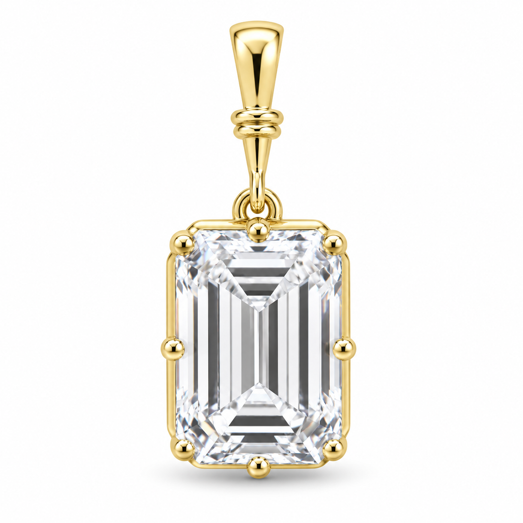 14k Yellow Lab Grown Emerald Diamond Pendant