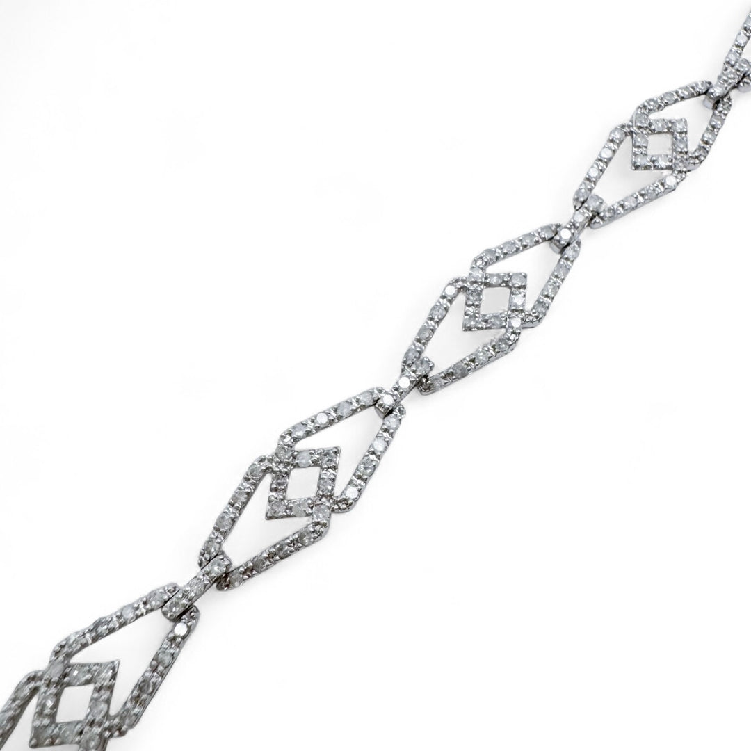 14k White Gold Fancy Link Diamond Estate Bracelet