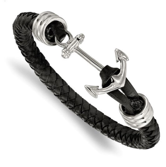 Stainless Steel Leather Anchor Bracelet