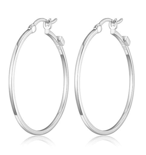 Sterling Silver White Medium Hoop Earrings