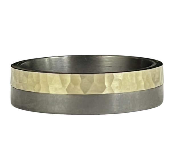 Tantalum and Gold Hammered Wedding Band