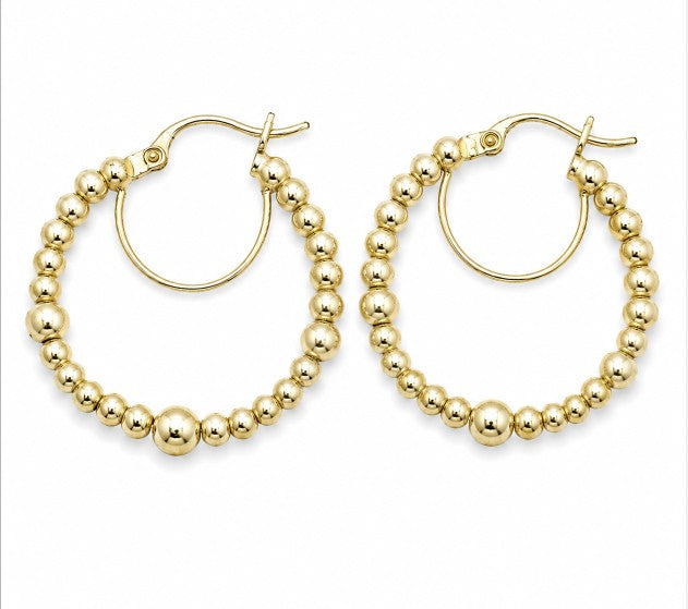 14k Yellow Beaded Hoop Earrings