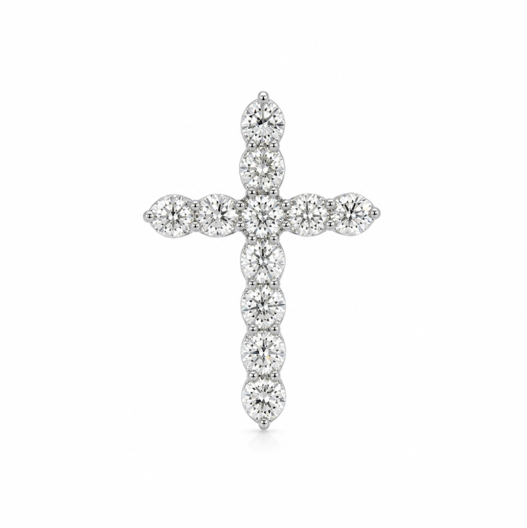 14k White Gold Cross Lab Grown Diamond Pendant 1ctw