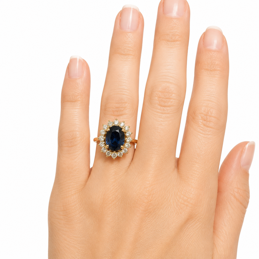 14k Yellow Halo Sapphire Estate Ring