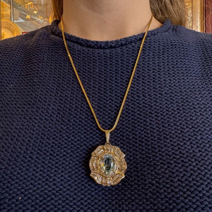 14k Yellow Gold Blue Topaz Estate Pendant