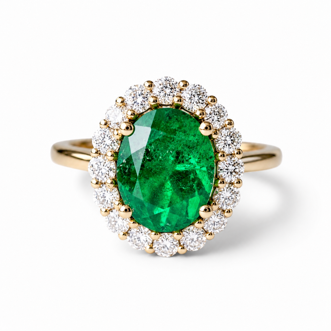 14k Yellow Gold Emerald Halo Ring