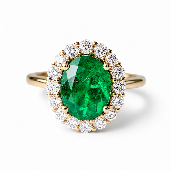 14k Yellow Gold Emerald Halo Ring