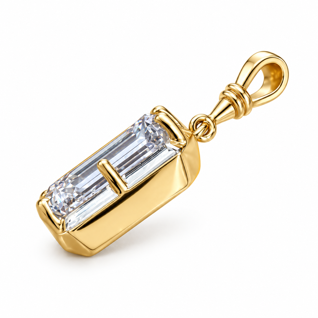 14k Yellow Lab Grown Emerald Diamond Pendant