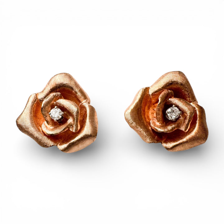 14k Yellow Gold Rose Diamond Estate Earrings