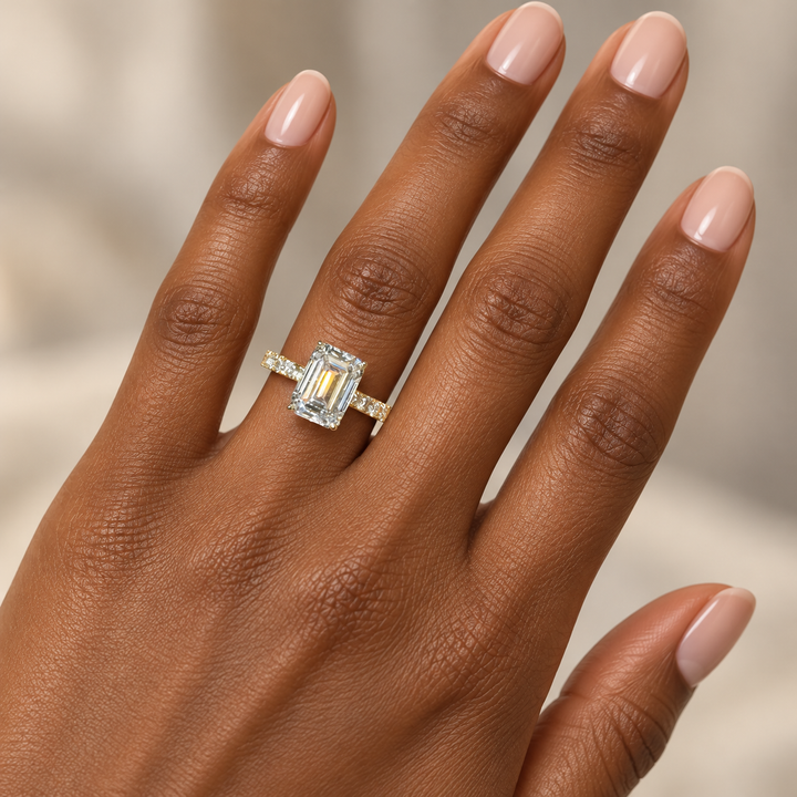 14k Yellow Emerald Lab Grown Diamond Engagement Ring