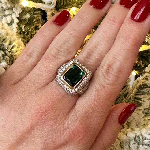 14k Two Tone Cocktail Ring Tourmaline Estate Ring