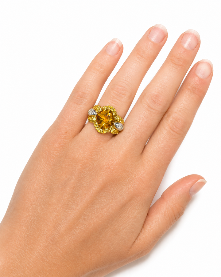 18k Yellow Diamond Citrine Estate Ring