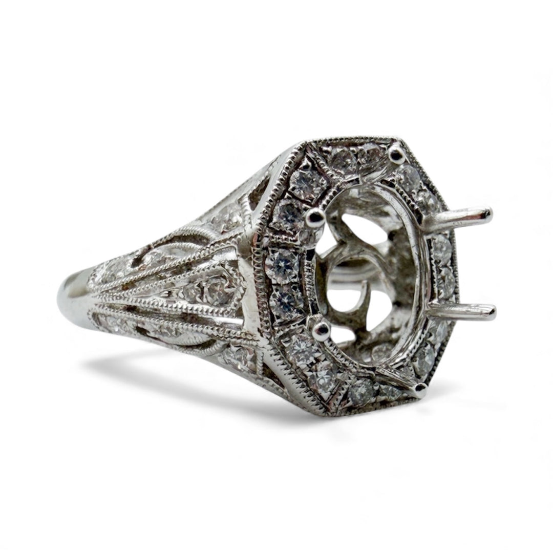 14k White Gold Antique Style Diamond Engagement Ring
