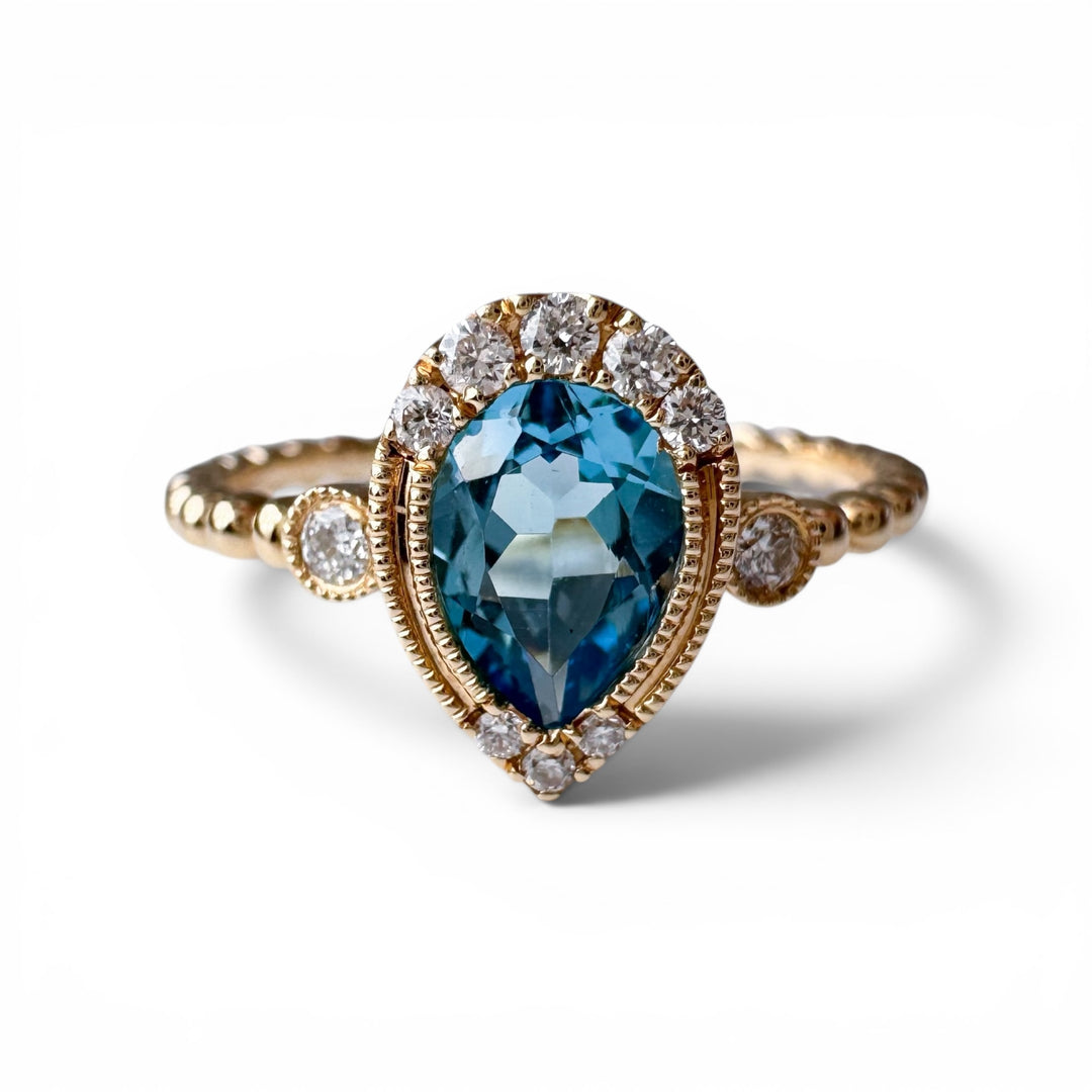 14k Yellow Gold Blue Topaz Gemstone Ring