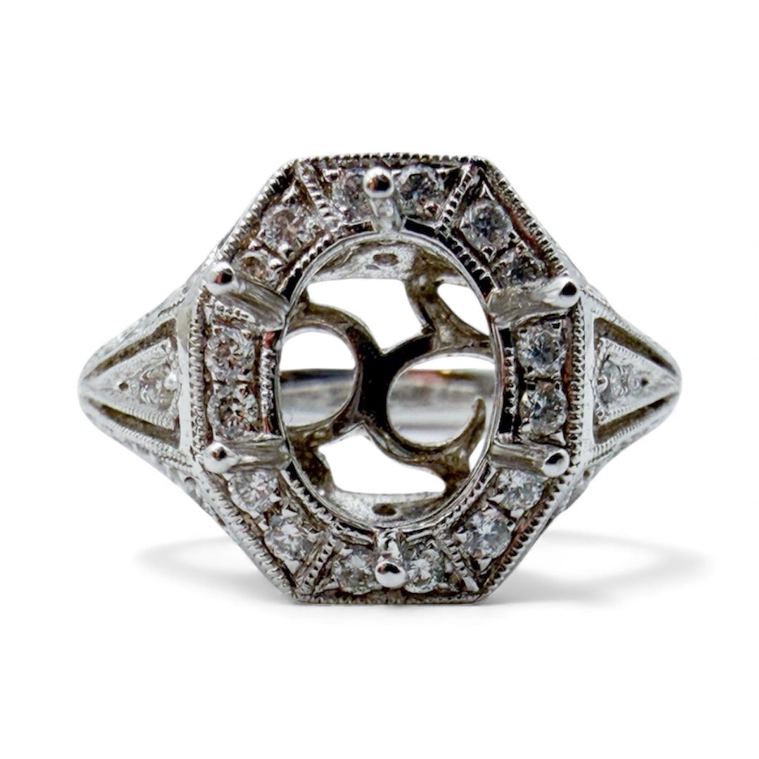 14k White Gold Antique Style Diamond Engagement Ring
