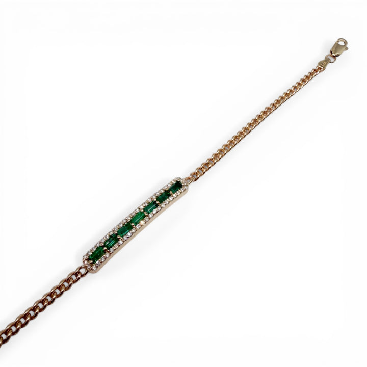14k Yellow Gold Cuban Emerald Diamond Bracelet