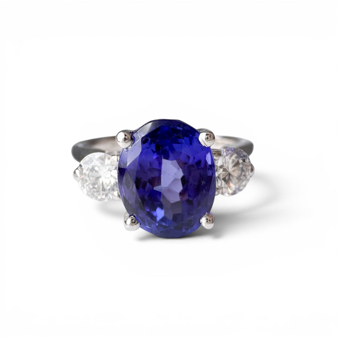 14k White Gold Tanzanite Diamond 3 Stone Ring