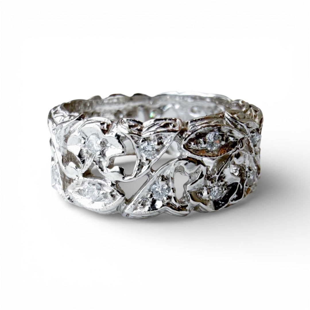 18k White Gold Filigree Diamond Estate Ring