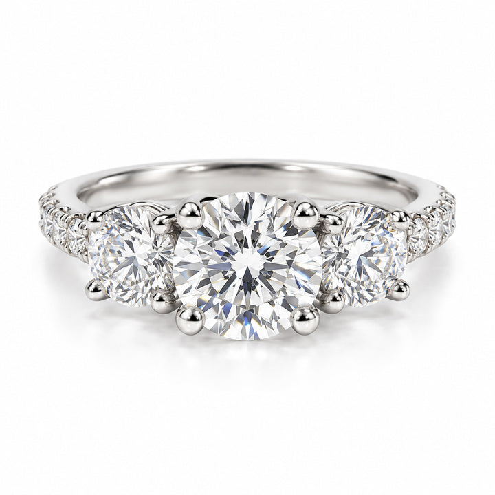 14k White Gold 3 Stone Lab Grown Diamond Engagement Ring 2.00 cttw
