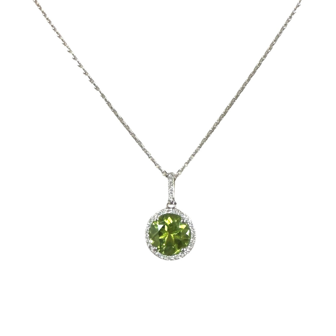 14k White Gold Halo Peridot Pendant