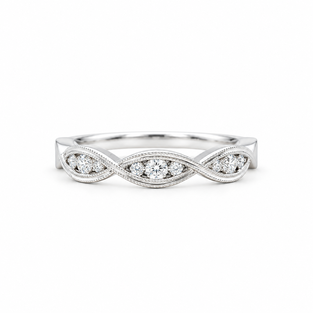 14k White Gold Twist 0.34ctw Round Diamond Wedding Band