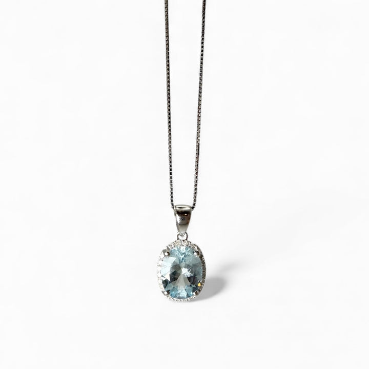 14k White Gold Halo Aquamarine Estate Pendant